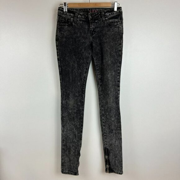 Lux Tapered Black Slim Fit Acid Washed Skinny Jeans Pants - Size 26 to 27 - Picture 2 of 9